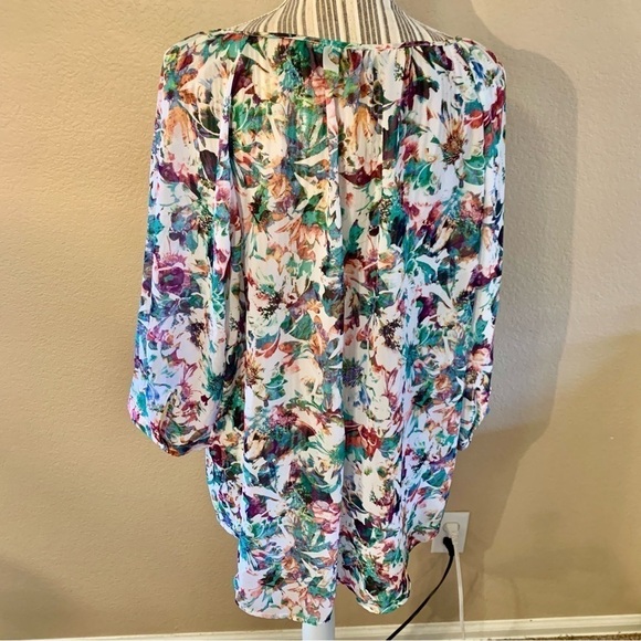 Apt 9 Blouse 1X White Floral Purple Green Orange Pink Semi Sheer Dressy - Picture 9 of 14